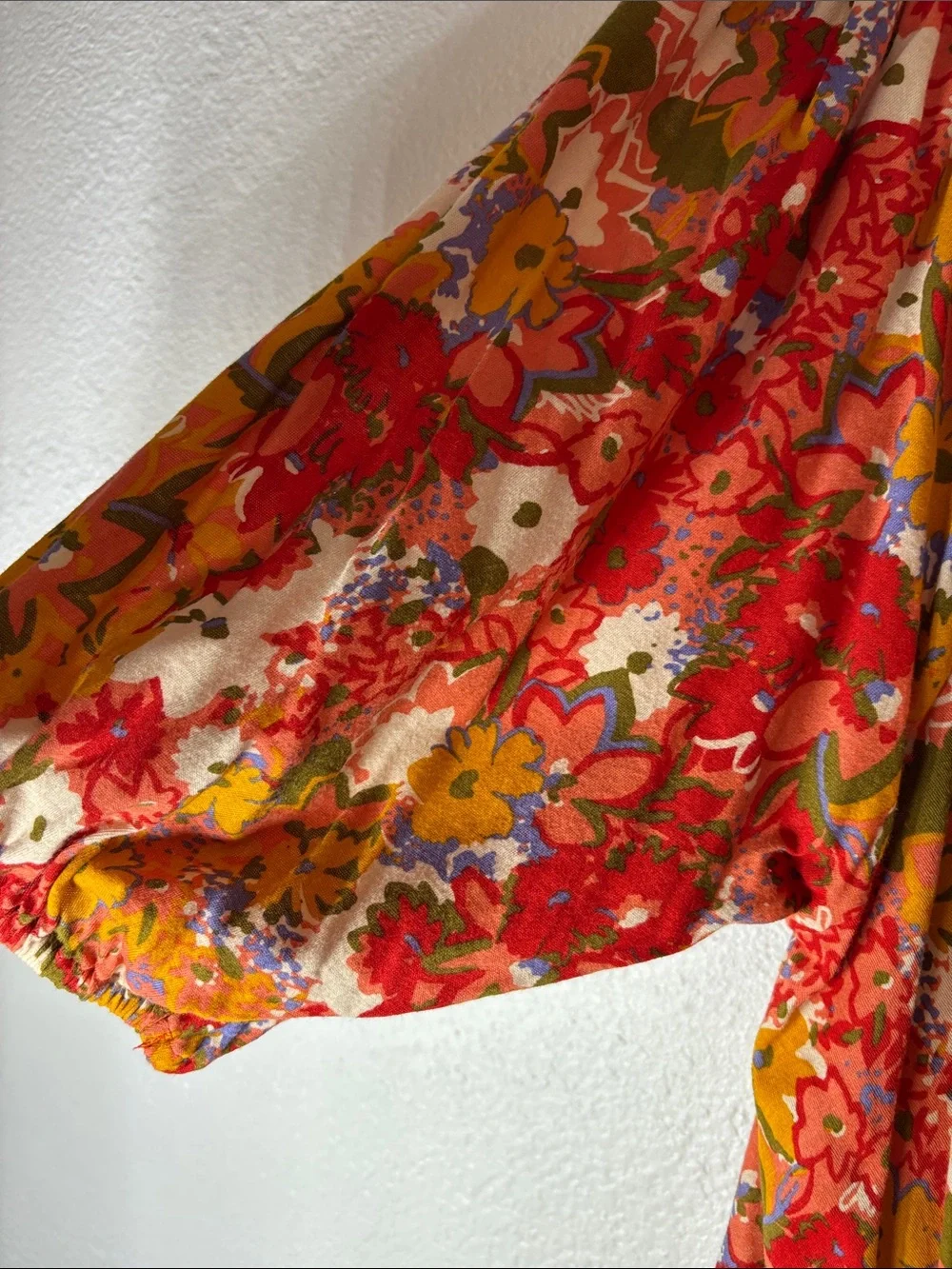 LOFT Floral Smocked Hem Red Women's Peasant Top Milkmaid Cottagecore SZ XL